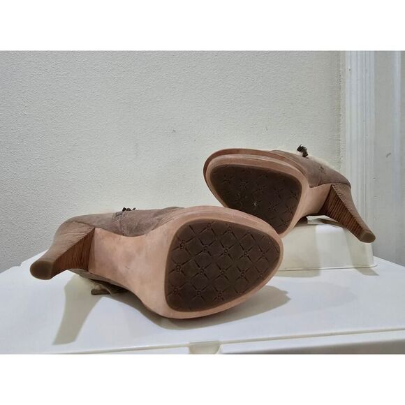UGG Georgette Shearling Nubuck High Heel Booties Size 7 Cozy + Luxe Winter Chic - Picture 4 of 10